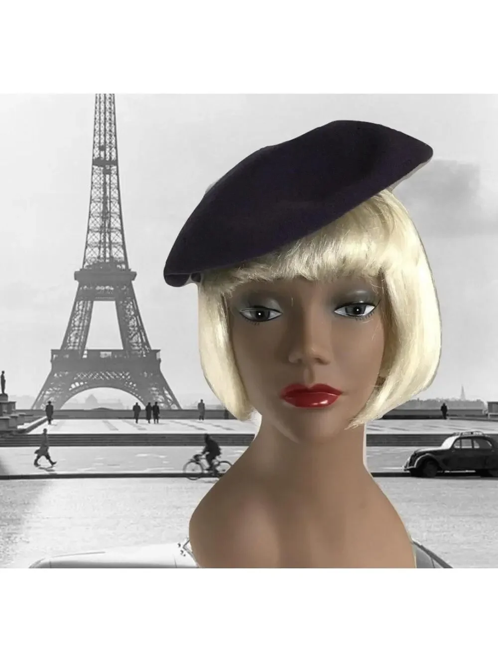 Vintage 1940s Wool Beret - New York Creations - Navy Blue Purple